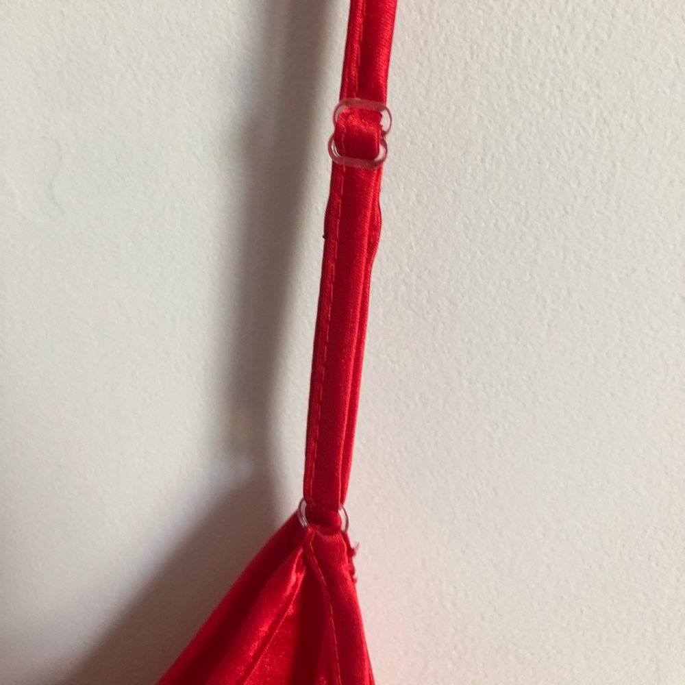 Red silky slip dress